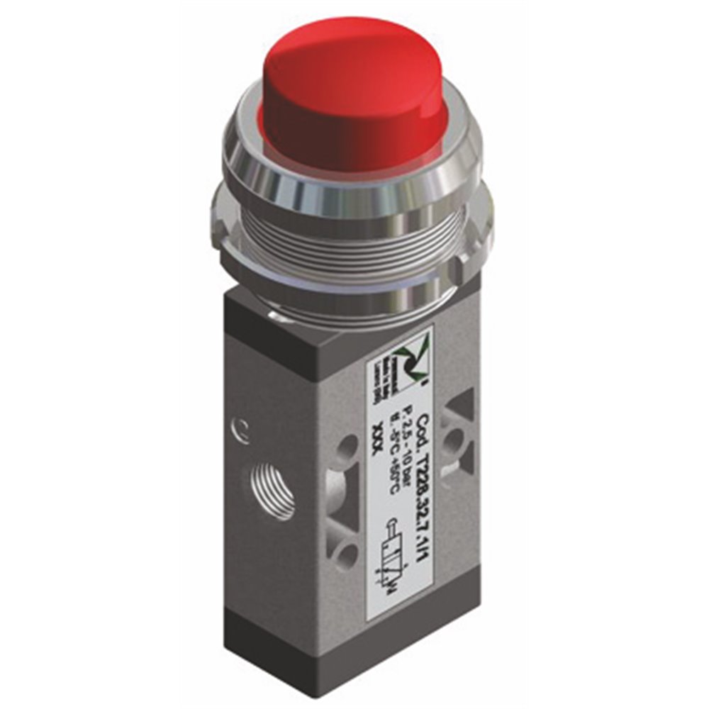 PX ZAWÓR MAN.3/2 1/8 PRZYCISK 30MM CZERWONY SPRĘŻYNA TECHNOPOLIMER