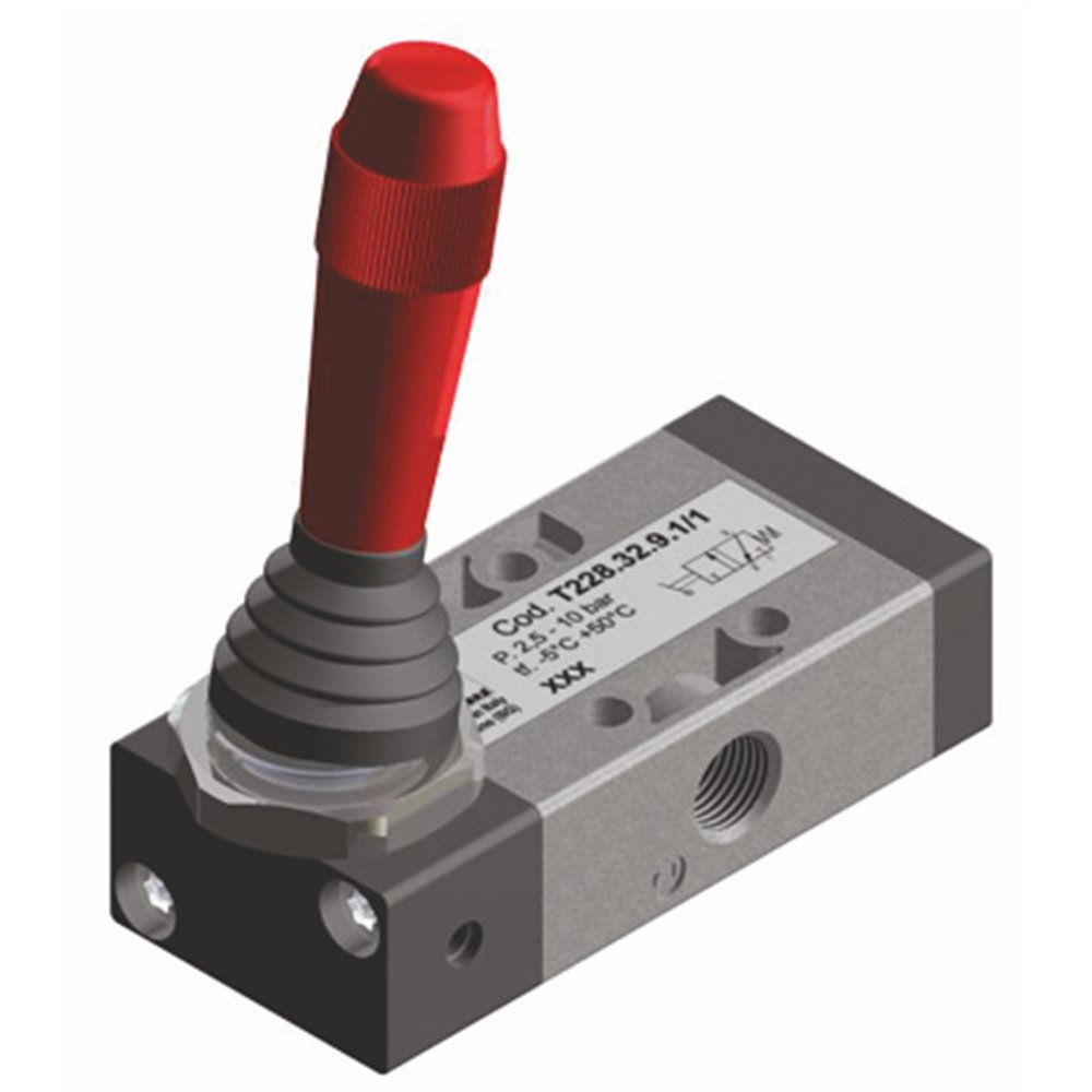 PX ZAWÓR MECHANICZNY 3/2 G1/8 DŻWIGNIA, POWRÓT SPRĘŻYNA, TECHNOPOLIMER, CZARNY