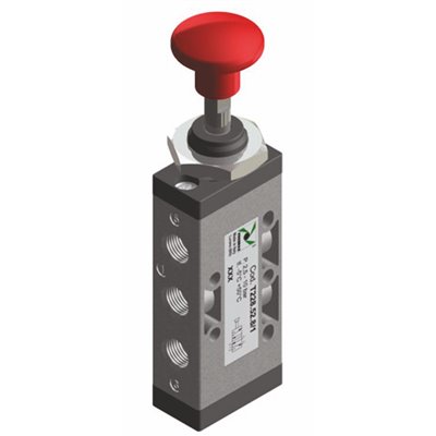 PX ZAWÓR MANUALNY 5/2 1/8 GRZYBEK 2-POZYCYJNY CZERWONY, TECHNOPOLIMER 