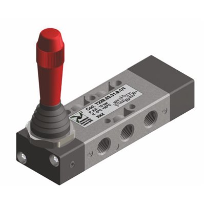 PX ZAWÓR MECHANICZNY 5/3, CENTRALNIE ZAMKNIĘTY, G1/8 DŻWIGNIA, POWRÓT SPRĘŻYNA, CZARNY, TECHNOPOLIMER