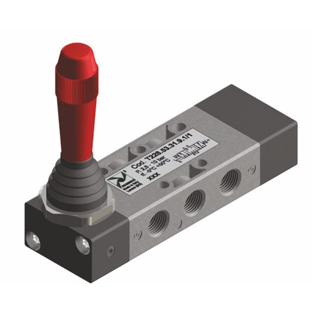 PX ZAWÓR MECHANICZNY 5/3, CENTRALNIE ZAMKNIĘTY, G1/8 DŻWIGNIA, POWRÓT SPRĘŻYNA, CZARNY, TECHNOPOLIMER