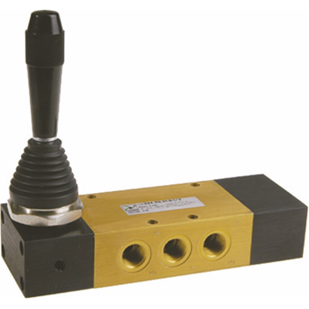 PX ZAWÓR MECHANICZNY 1/4 5/3 DŻWIGNIA-SPRĘŻYNA CENTRALNIE ODPOWIETRZONY, CZERWONA DŹWIGNIA