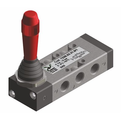 PX ZAWÓR MECHANICZNY 5/3, CENTRALNIE ODPOWIETRZONY, G1/8 DŻWIGNIA, 3 POZYCJE STABILNE, CZARNY, TECHNOPOLIMER