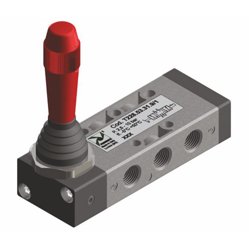 PX ZAWÓR MECHANICZNY 5/3, CENTRALNIE ODPOWIETRZONY, G1/8 DŻWIGNIA, 3 POZYCJE STABILNE, CZARNY, TECHNOPOLIMER