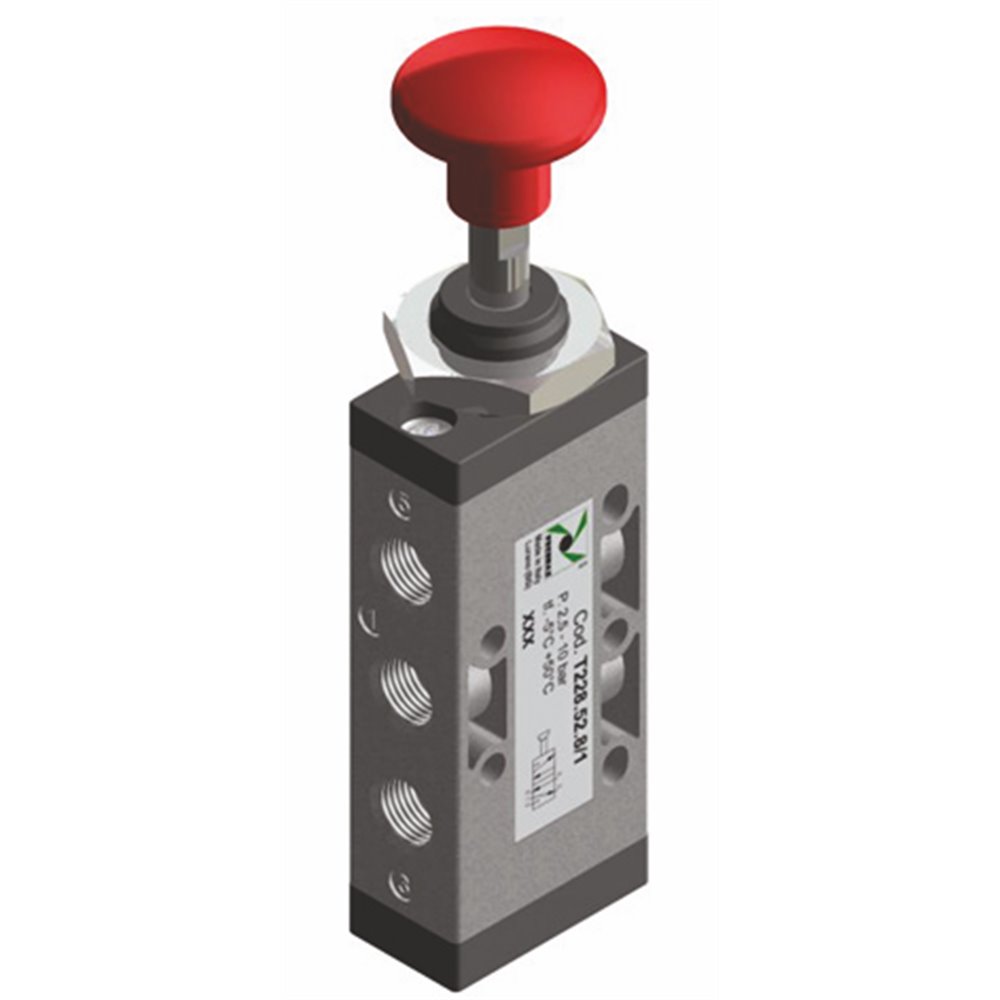 PX ZAWÓR MANUALNY 5/2 1/8 GRZYBEK 2-POZYCYJNY CZARNY, TECHNOPOLIMER 