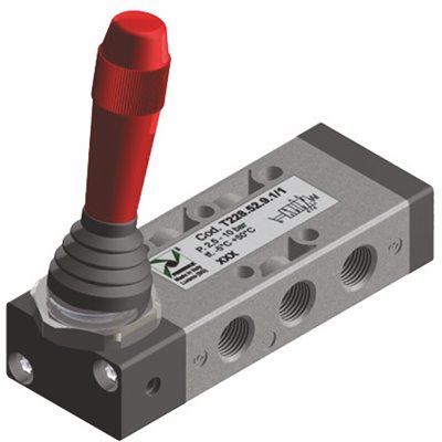 PX ZAWÓR MECHANICZNY 5/2 G1/8 DŻWIGNIA, POWRÓT SPRĘŻYNA, CZARNY, TECHNOPOLIMER