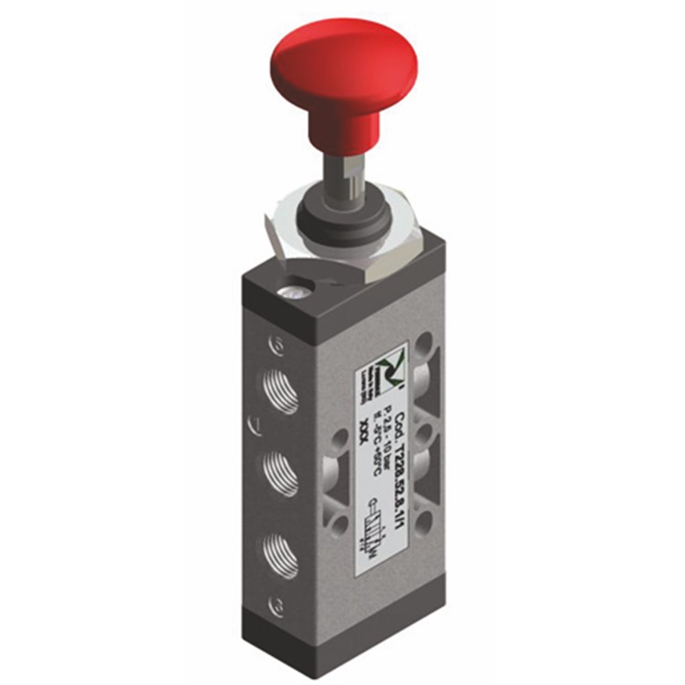 PX ZAWÓR MANUALNY 5/2 1/8 GRZYBEK SPRĘŻYNA CZERWONY.TECHNOPOLIMER 