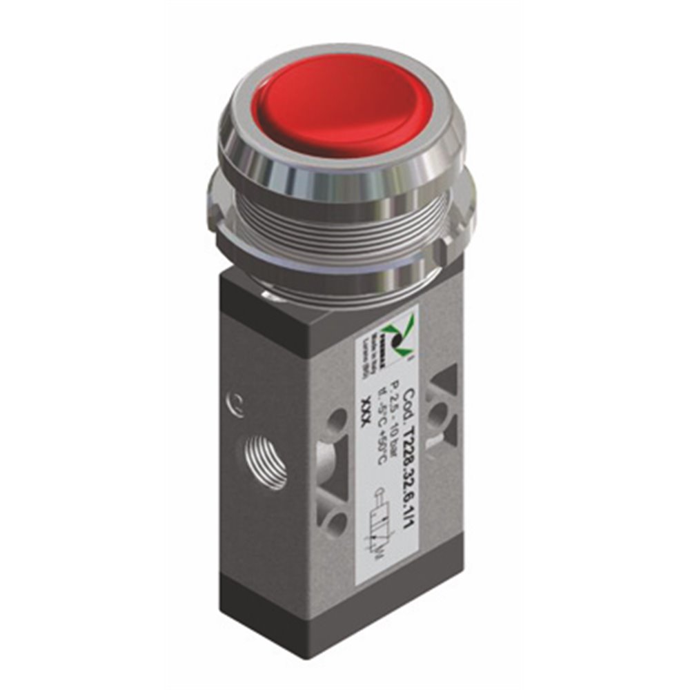 PX ZAWÓR MECHANICZNY 1/8 3/2 PRZYCISK-30 CZERWONY.TECHNOPOLIMER 