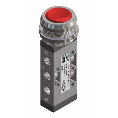 PX ZAWÓR MECHANICZNY G 1/8 5/2 PRZYCISK 30MM CZERWONY, TECHNOPOLIMER