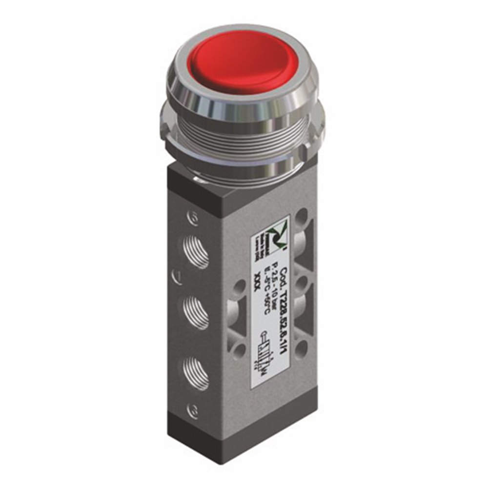 PX ZAWÓR MECHANICZNY G 1/8 5/2 PRZYCISK 30MM CZERWONY, TECHNOPOLIMER