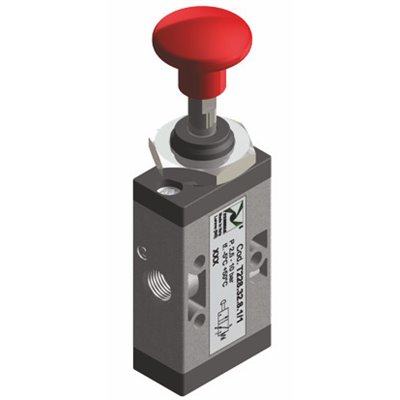 PX ZAWÓR MECHANICZNY G1/8 3/2 GRZYBEK-SPRĘŻYNA TECHNOPOLIMER CZERWONY