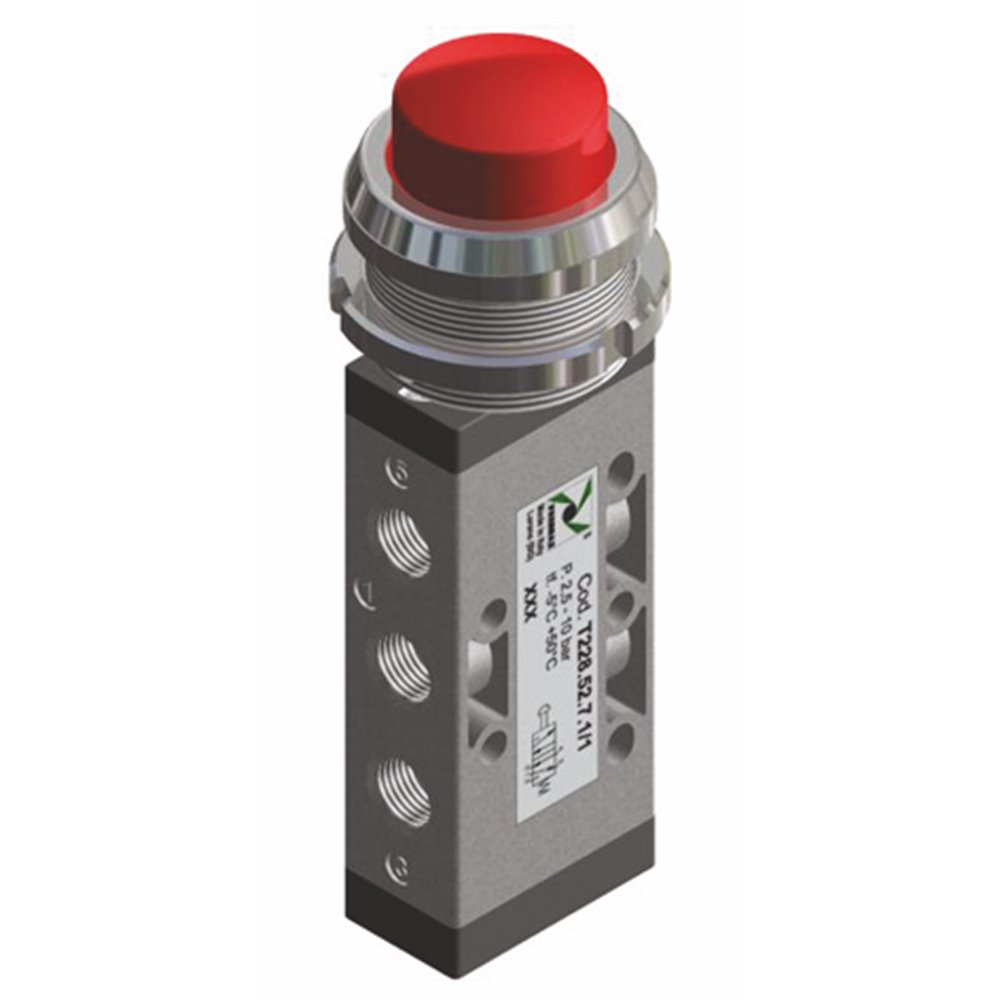 PX ZAWÓR MANUALNY 5/2 1/8 GUZIK SPRĘŻYNA CZERWONY, TECHNOPOLIMER 