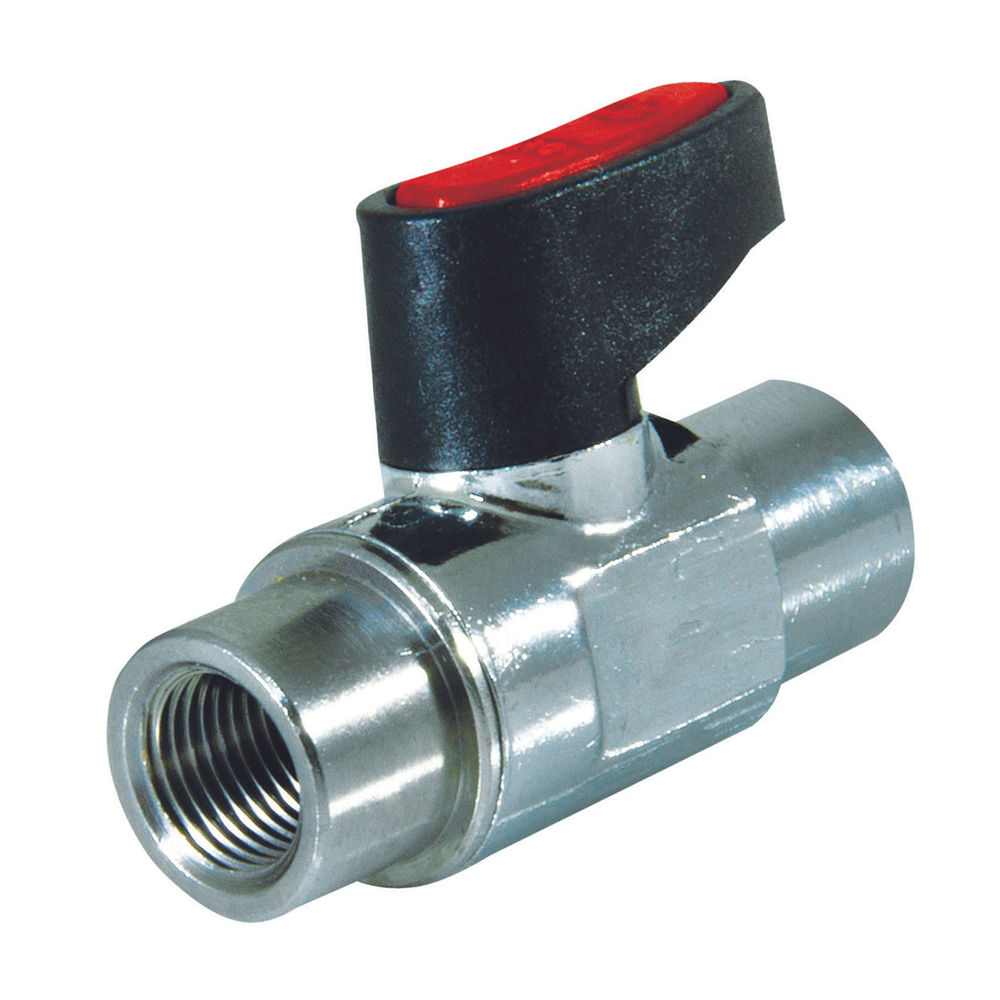 ZAWÓR KULOWY MIKRO, GWINTY WEWNĘTRZNE G 1/4, MOSIĄDZ CHROMOWANY, CZERWONY