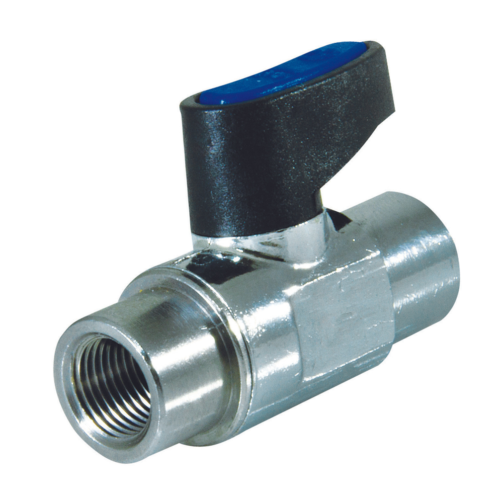 ZAWÓR KULOWY MIKRO, GWINTY WEWNĘTRZNE G 1/8, MOSIĄDZ CHROMOWANY, NIEBIESKI