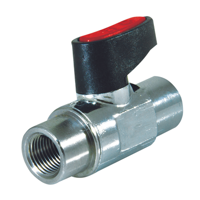 ZAWÓR KULOWY MIKRO, GWINTY WEWNĘTRZNE G 1/8, MOSIĄDZ CHROMOWANY, CZERWONY