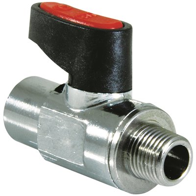ZAWÓR KULOWY MIKRO, GWINTY ZEW./WEW. G 1/4, MOSIĄDZ CHROMOWANY, CZERWONY
