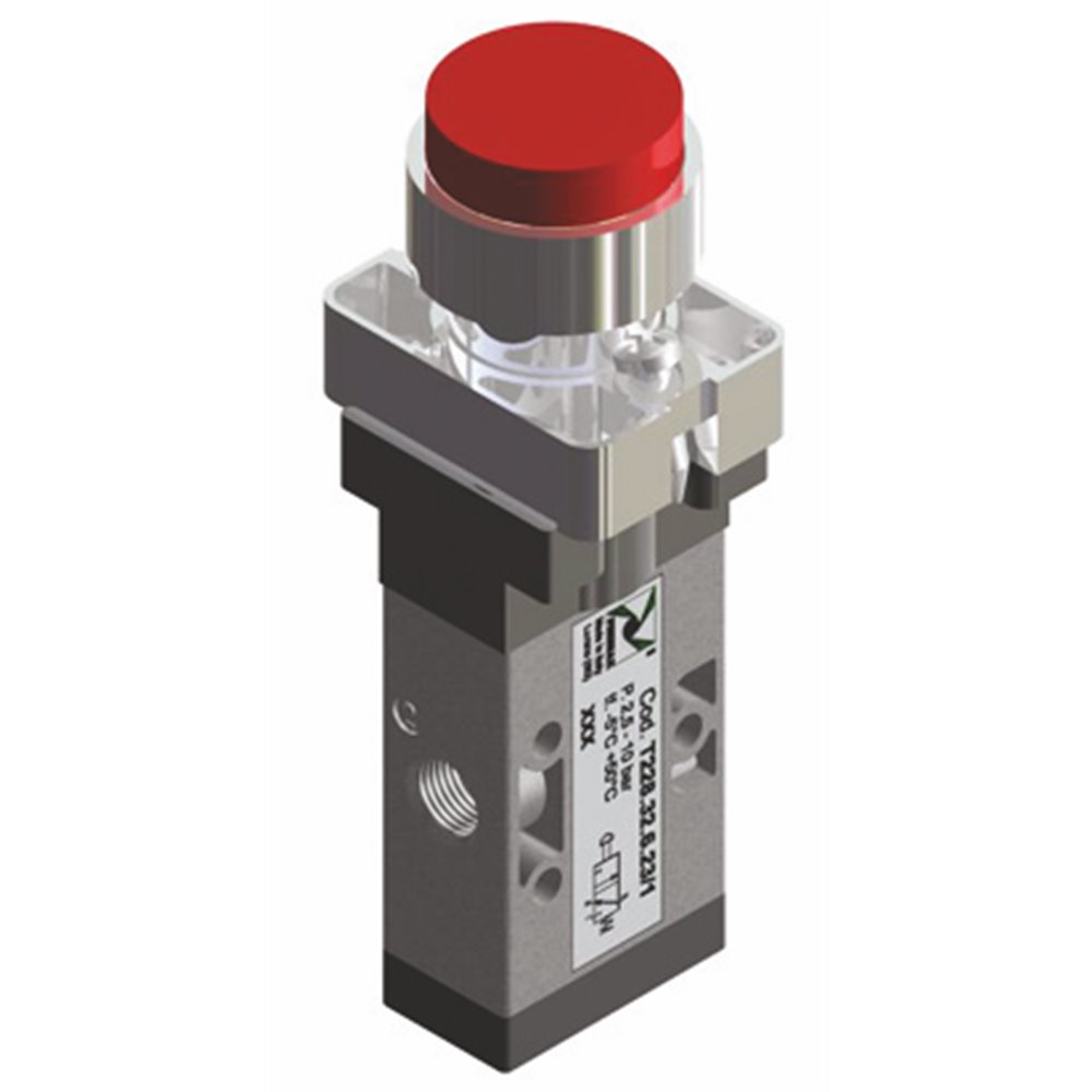 PX PRZYCISK WYSTAJĄCY 3/2 G1/8 CZARNY - SPRĘŻYNA TECHNOPOLIMER 