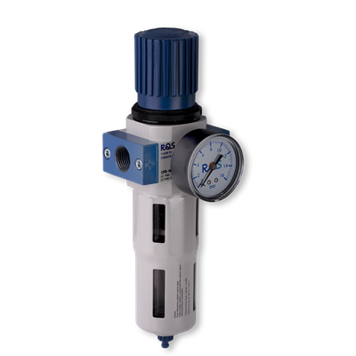 FILTRO-REGULATOR ROZMIAR MINI, GWINT WEWNĘTRZNY 3/8, 0-12 BAR, 40 MIKRONÓW, +MANOMETR, +UCHWYT, NIEBESKI