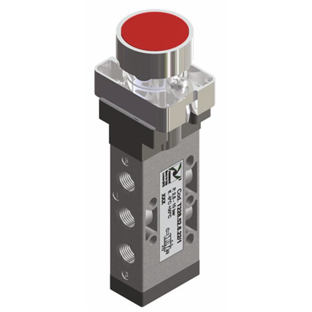 PX ZAWÓR MECHANICZNY G 1/8 5/2 PRZYCISK 22 CZERWONY TECHNOPOLIMER 