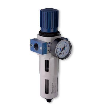 FILTRO-REGULATOR ROZMIAR MIDI, GWINT WEWNĘTRZNY 3/8, 0-12 BAR, 5 MIKRONÓW, +MANOMETR, +UCHWYT, AUTOMATYCZNY SPUST, NIEBESKI