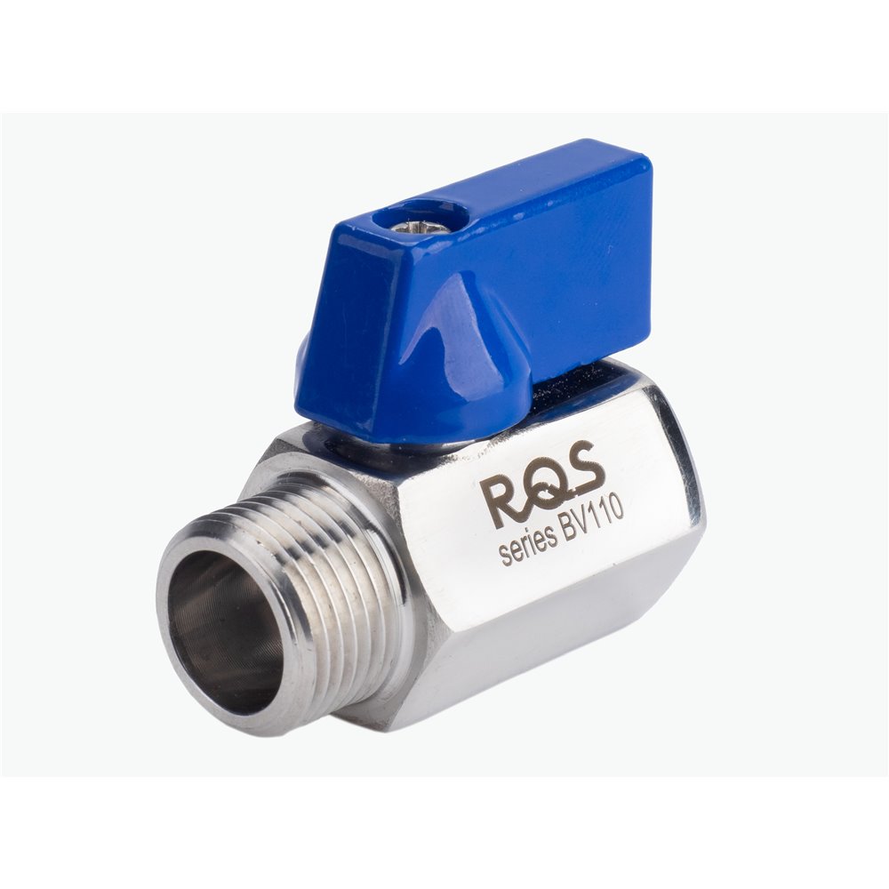 ZAWÓR KULOWY MINI, G 1/2 , GWINTY WEW./ZEW., SERIA BV110, PN63, STAL NIERDZEWNA AISI 316, NIEBIESKI