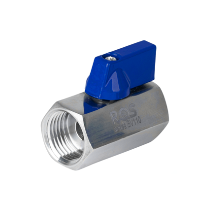 ZAWÓR KULOWY MINI, G 3/8 , GWINTY WEW./WEW., SERIA BV110, PN63, STAL NIERDZEWNA AISI 316, NIEBIESKI
