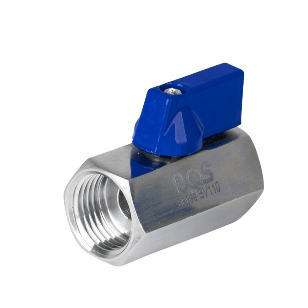 ZAWÓR KULOWY MINI, G 3/8 , GWINTY WEW./WEW., SERIA BV110, PN63, STAL NIERDZEWNA AISI 316, NIEBIESKI
