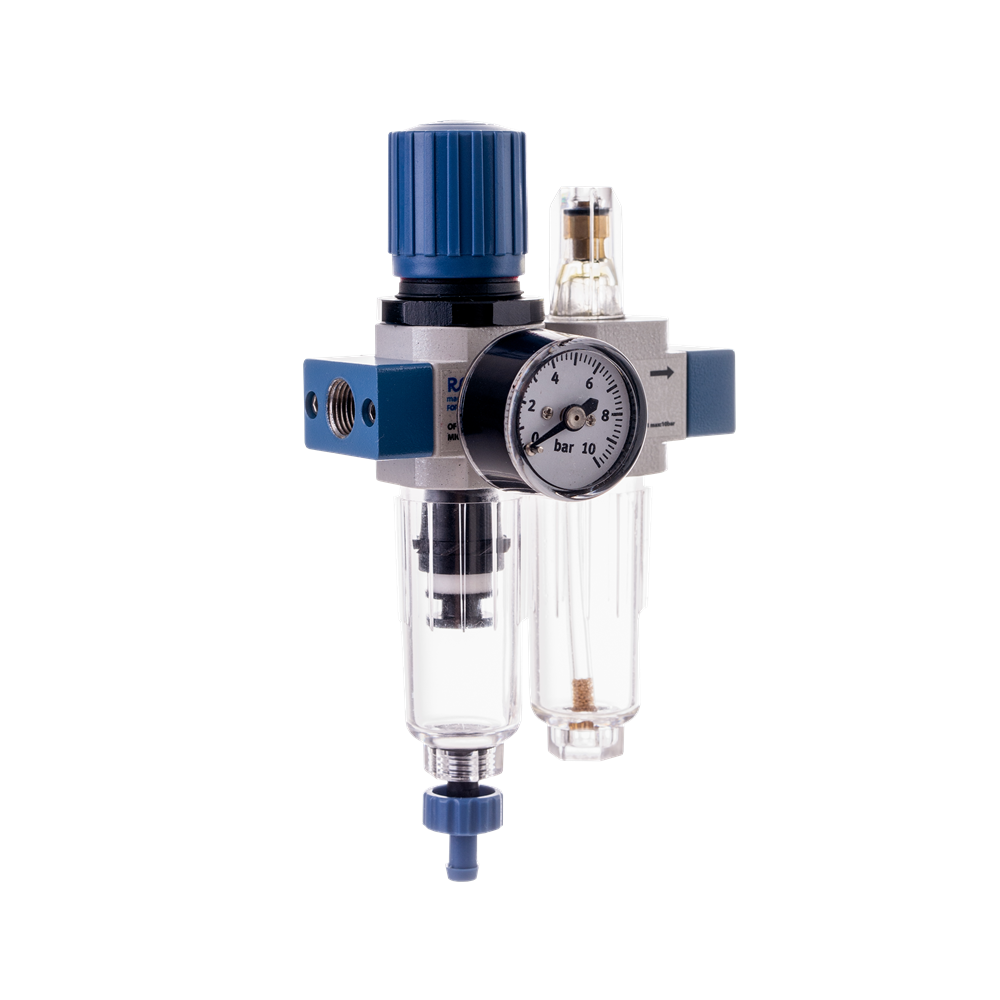 DWUCZĘŚCIOWY ZESTAW ROZMIAR MIKRO, GWINT WEWNĘTRZNY 1/8, 0-7 BAR, + MANOMETR, + UCHWYT, NIEBIESKI