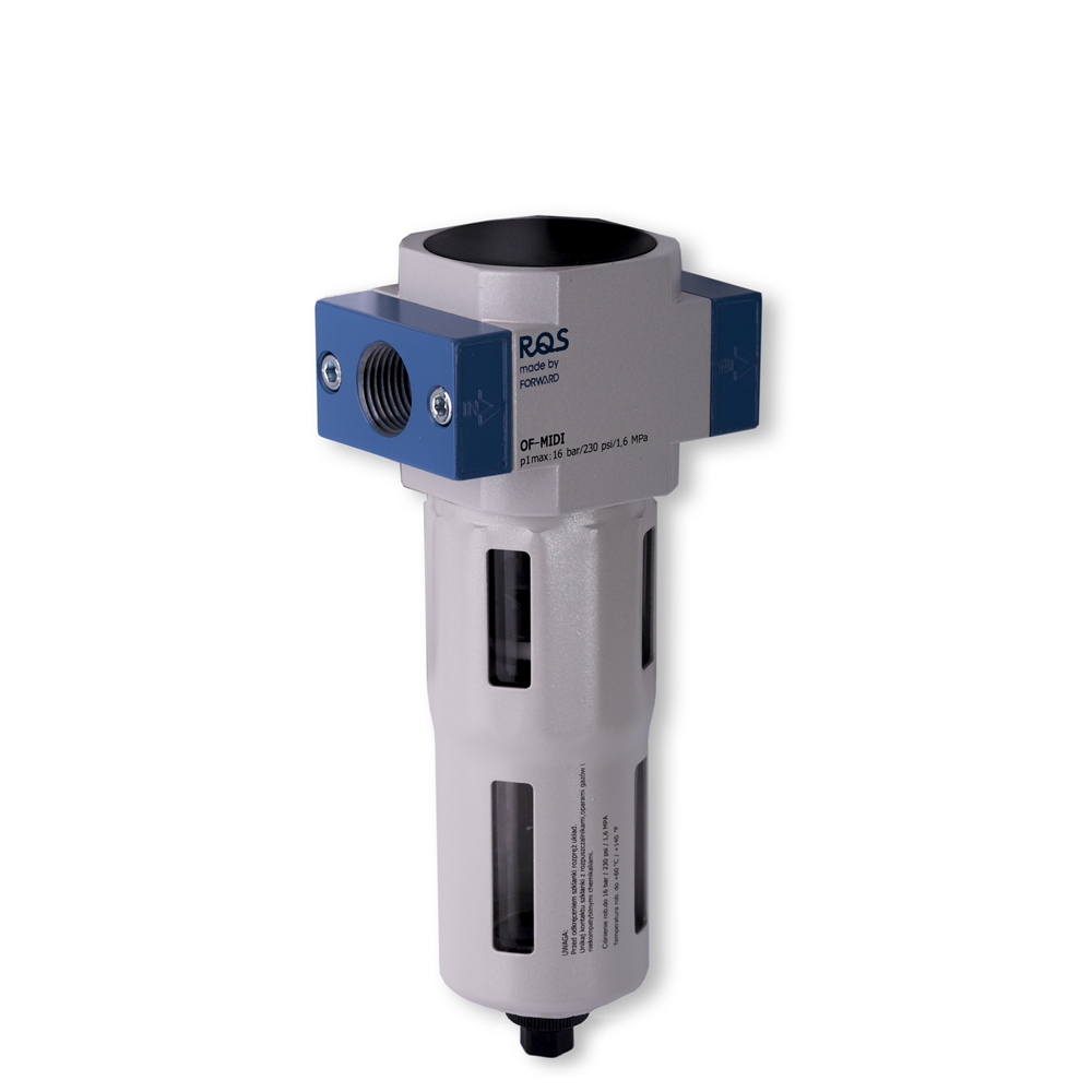 FILTR POWIETRZA ROZMIAR MINI, GWINT WEWNĘTRZNY 3/8, 5 MIKRONÓW, +UCHWYT, AUTOMATYCZNY SPUST, NIEBIESKI