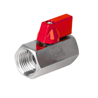 ZAWÓR KULOWY MINI, G 1/4 , GWINTY WEW./WEW., SERIA BV110, PN63, STAL NIERDZEWNA AISI 316, CZERWONY